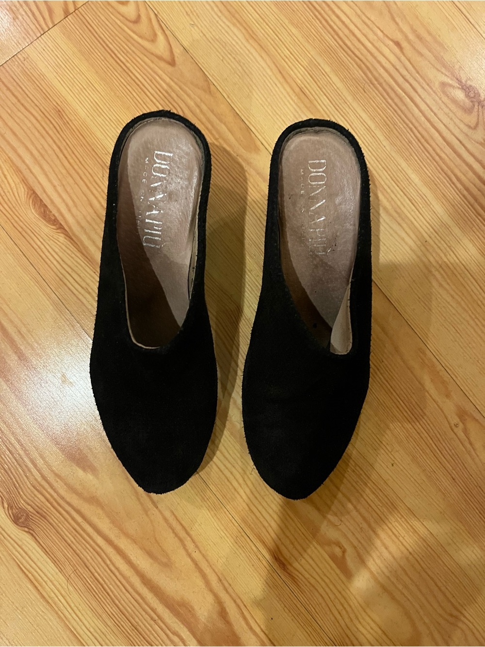 Donna Piu Italian  Black Suede Wedge Slip-On Mules